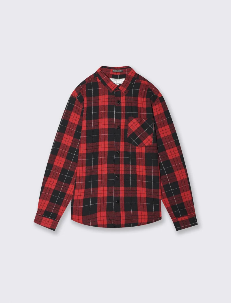 Camicia in flanella a quadri manica lunga - Rosso
