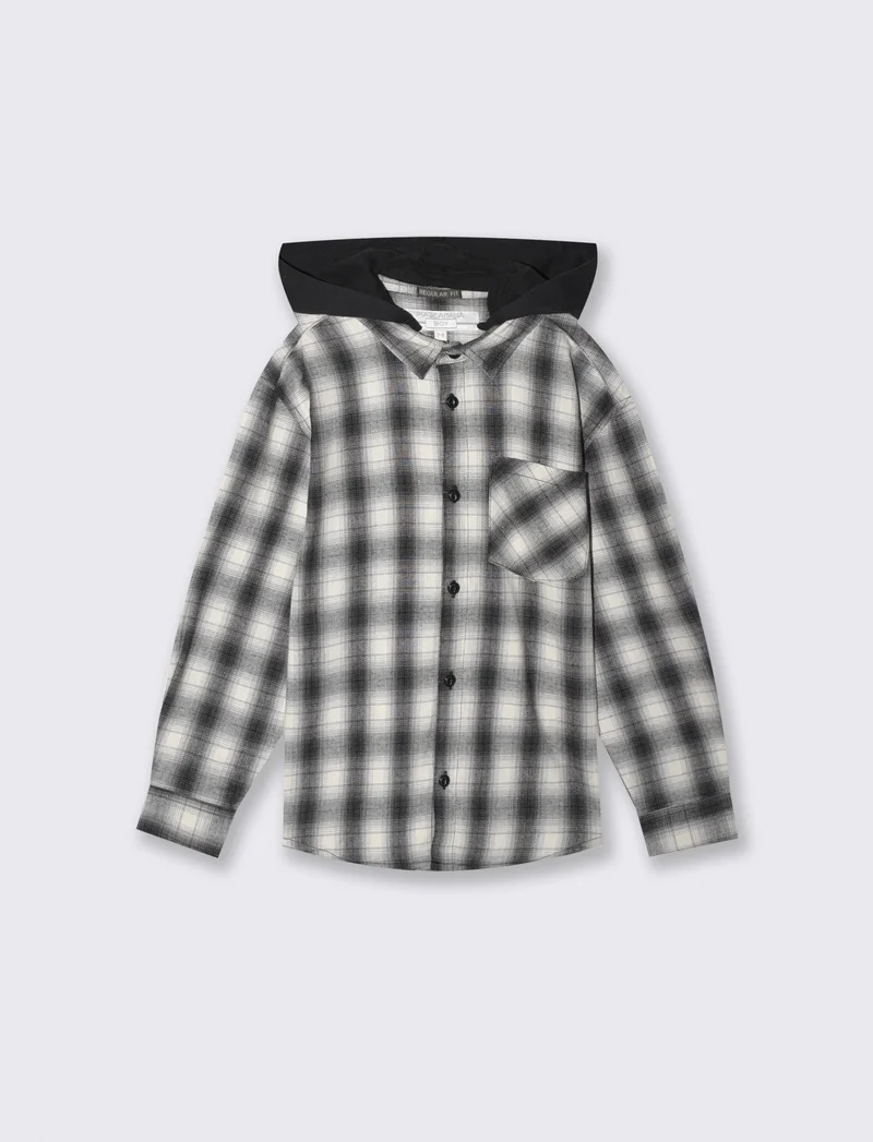 Camicia in flanella a quadri con cappuccio - Bianco