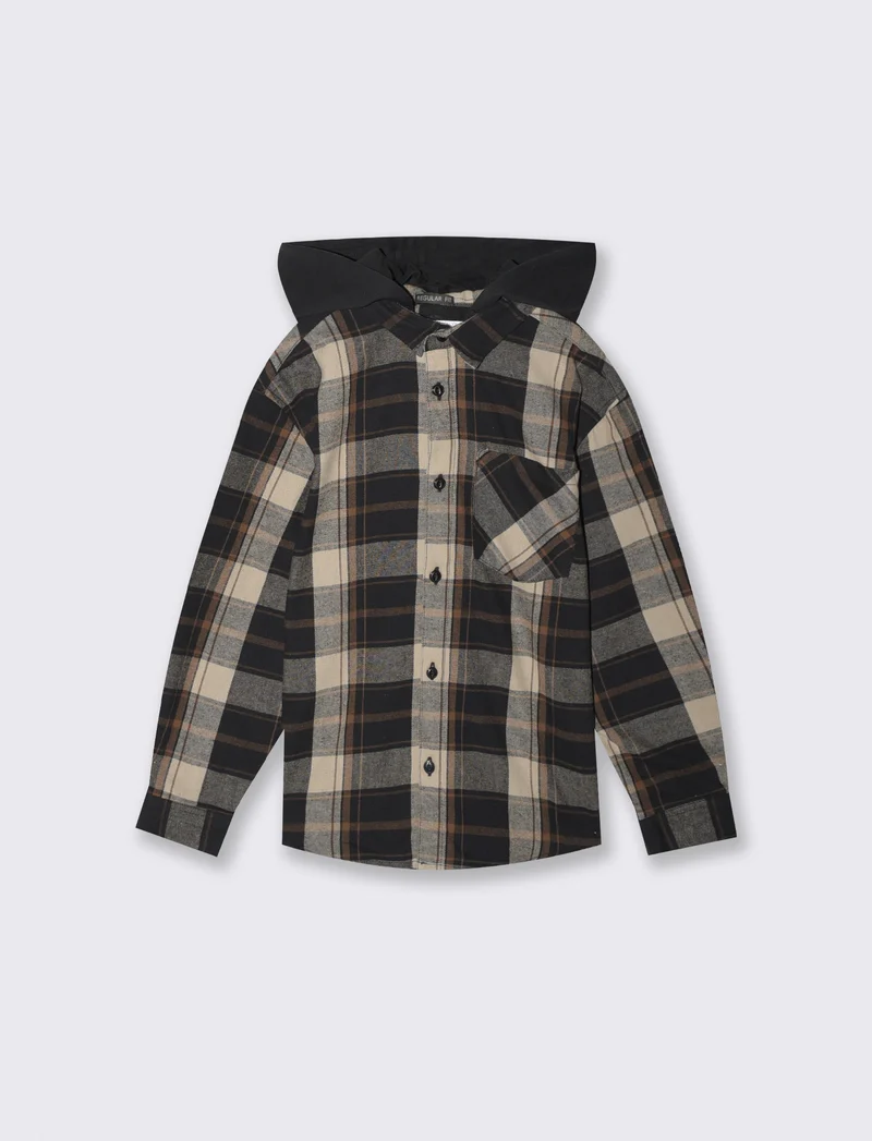 Camicia in flanella a quadri con cappuccio - Fantasia