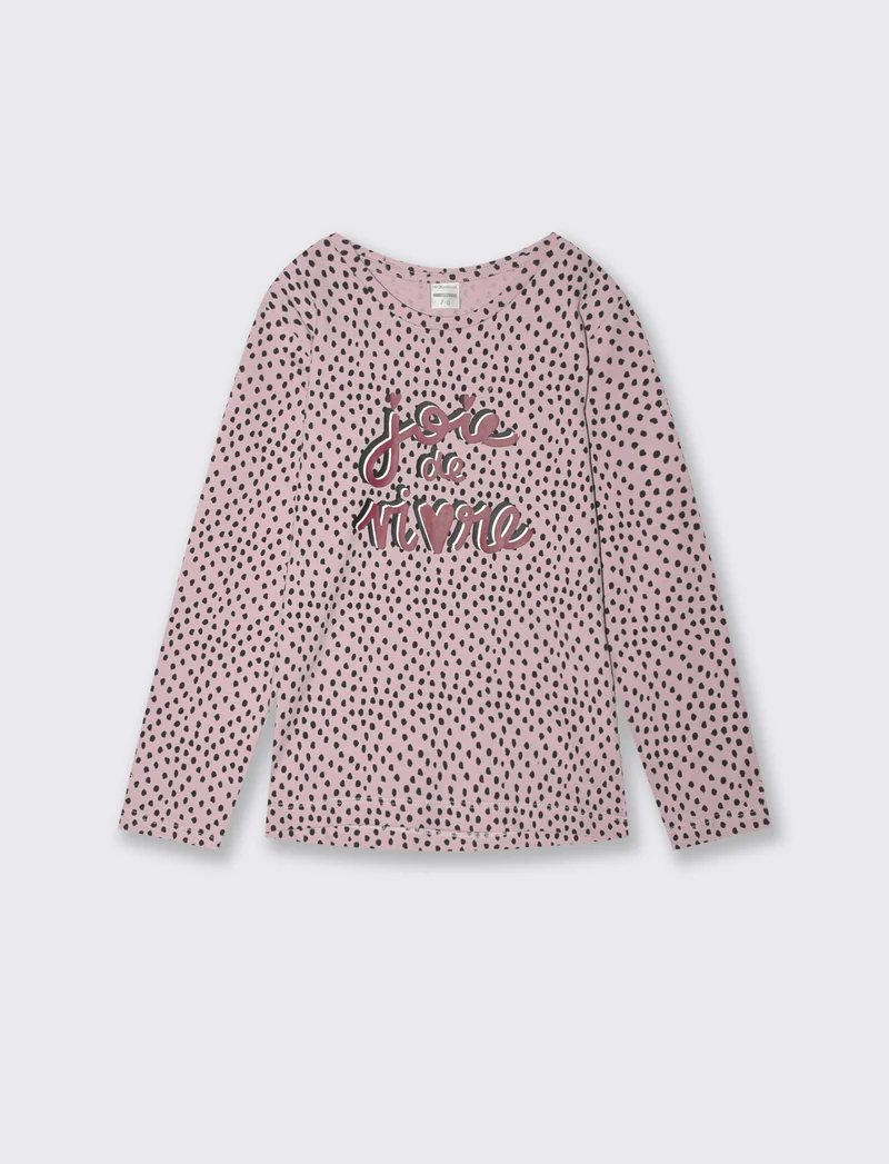 T-shirt manica lunga con stampa lucida - Rosa polvere