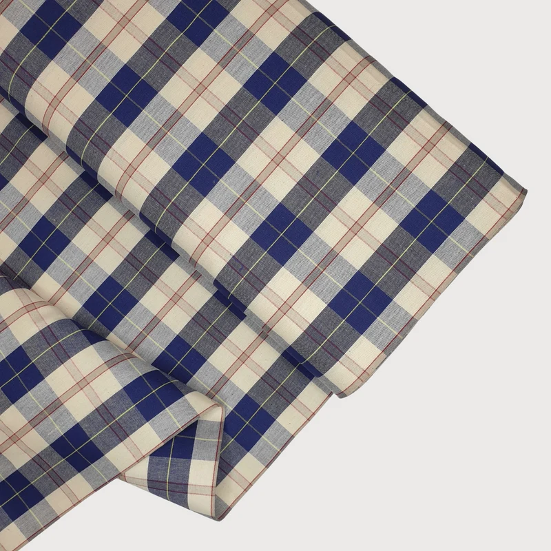 Tessuto cotone tinto in filo H 180 cm - QUADRO MARINO/ROSSO