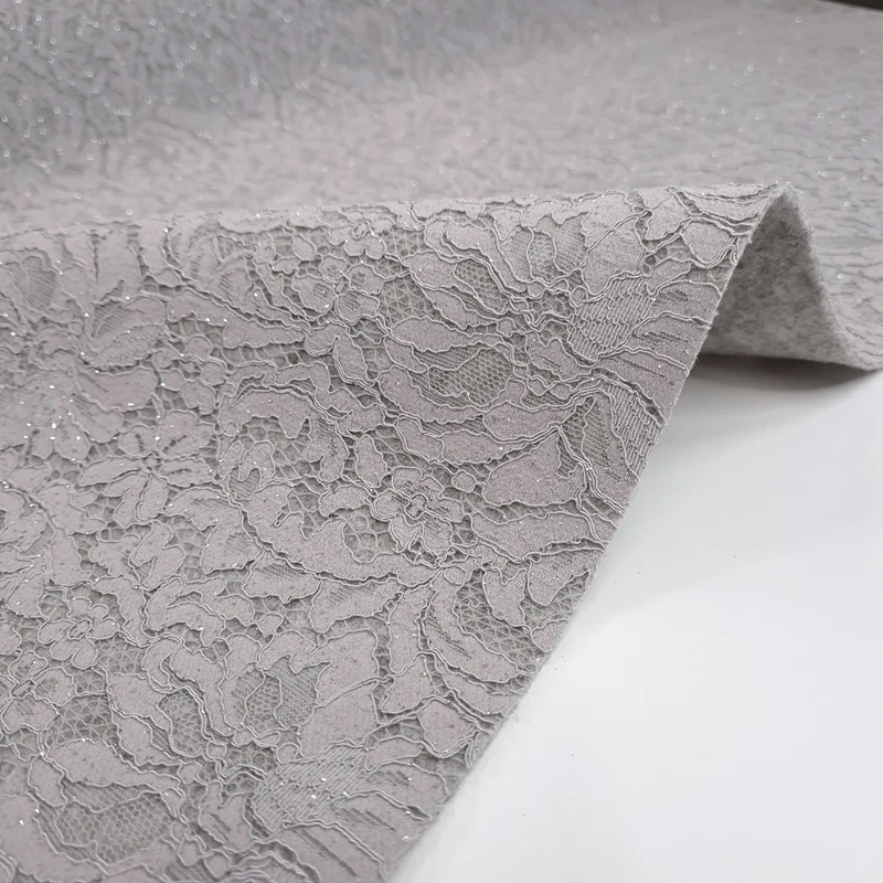Feltro Lana con Pizzo H 135 cm - GRIGIO MELANGE/LUREX
