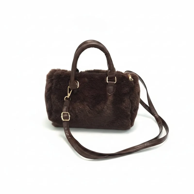 Bauletto in pelliccia sintetica lucida - Marrone
