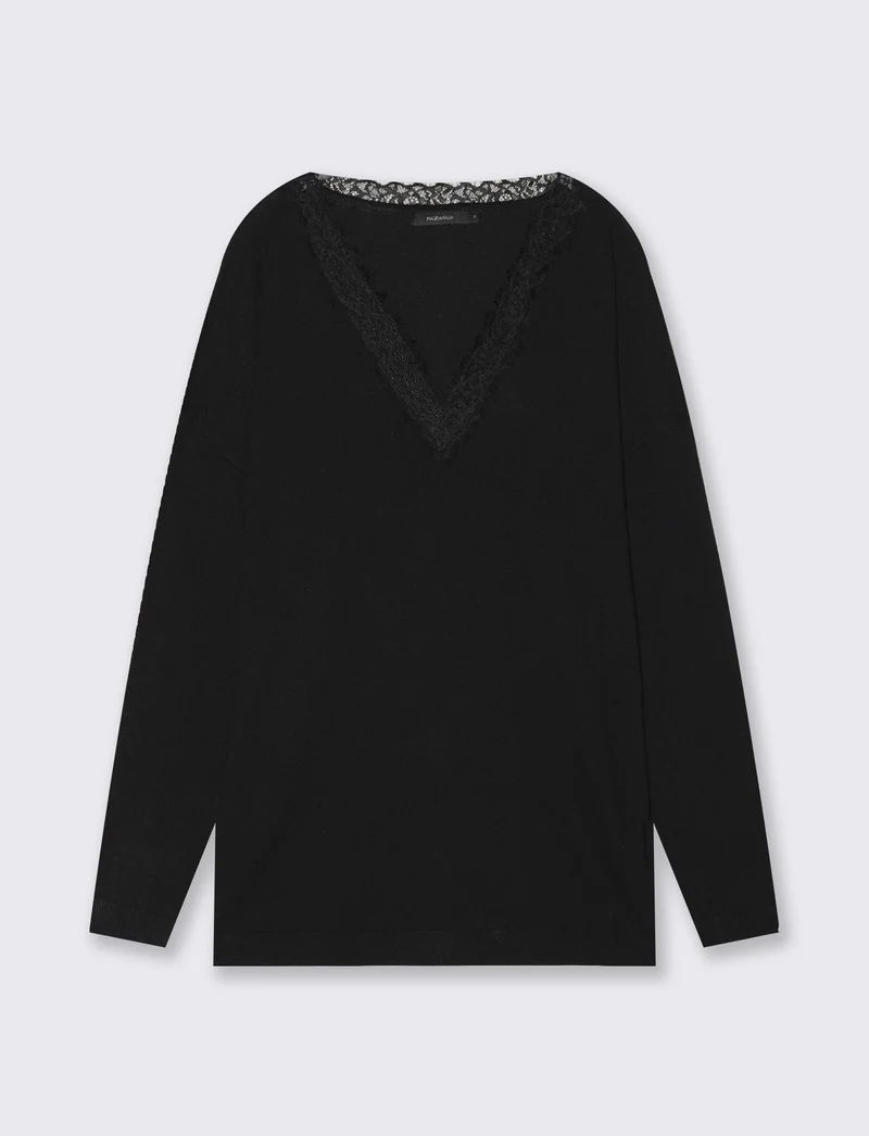 Maglia over manica lunga scollo a V - Nero