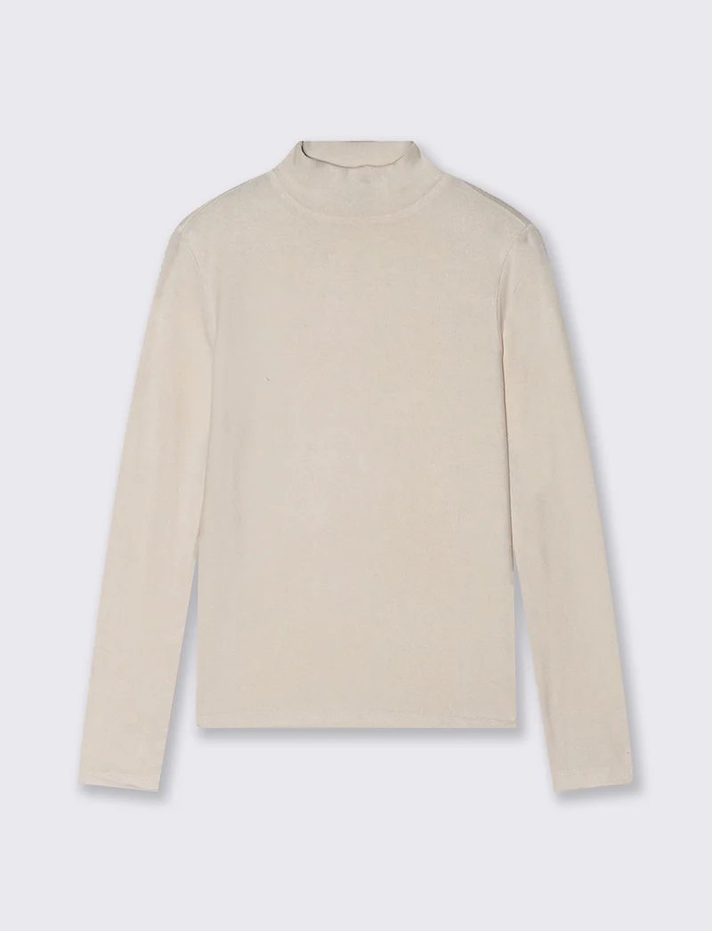 T-shirt basica manica lunga collo alto - Avorio
