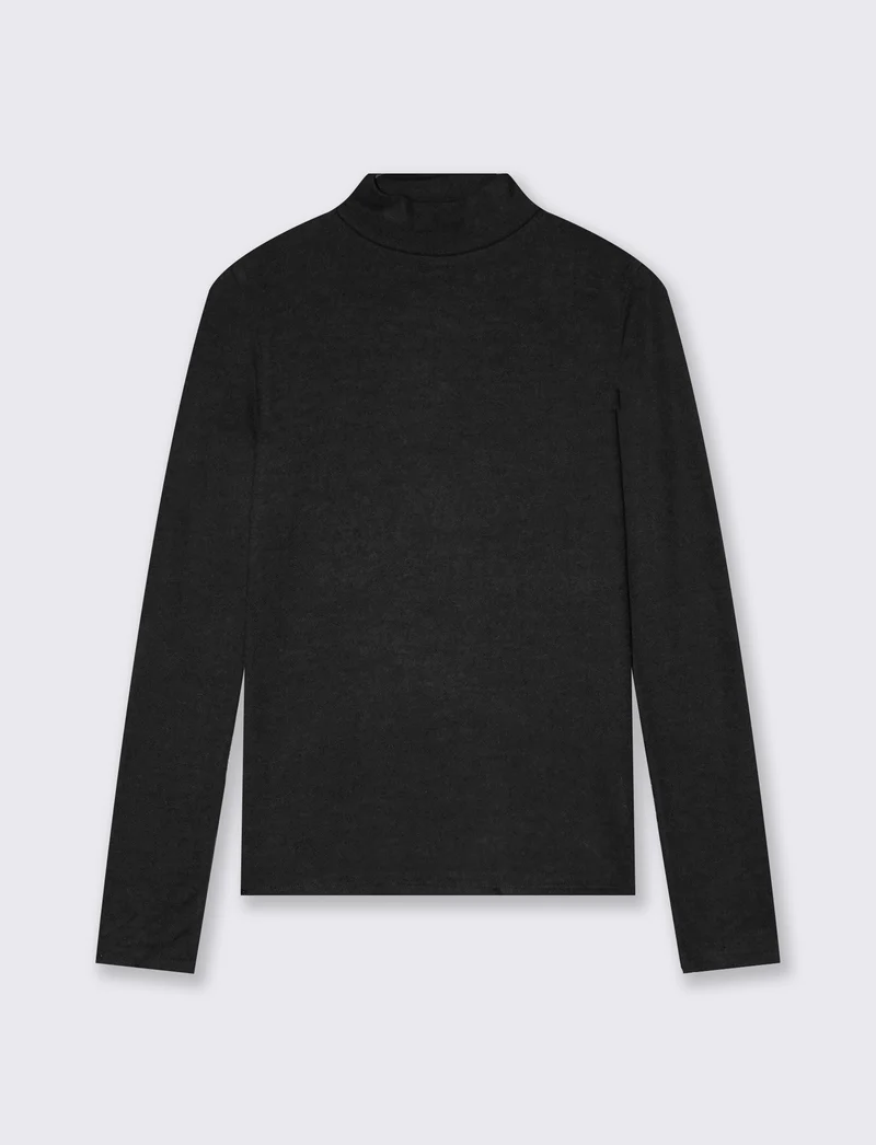 T-shirt basica manica lunga collo alto - Nero