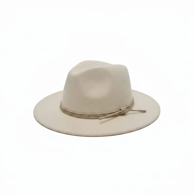 Cappello falda larga con treccina - Bianco panna