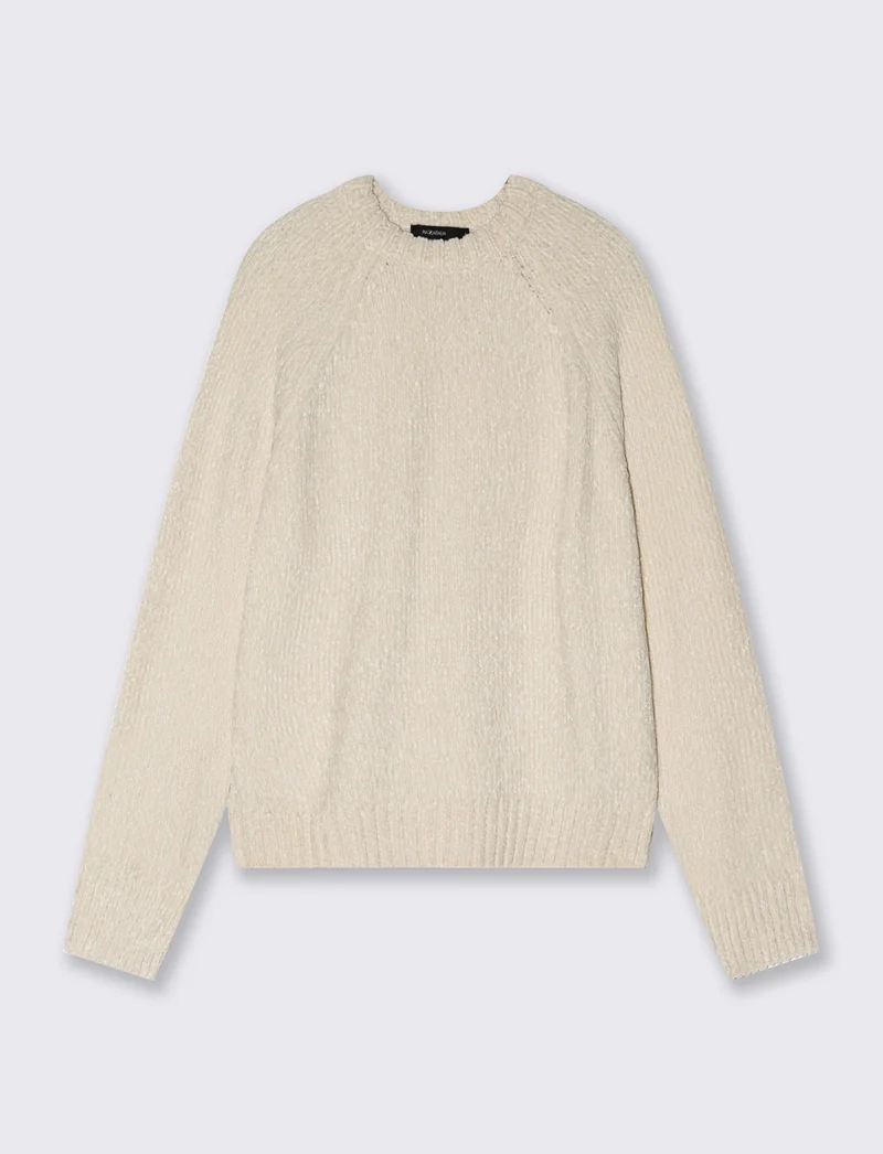 Pullover girocollo in ciniglia basic - Avorio