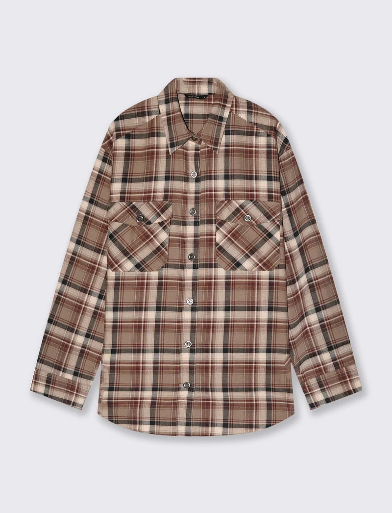 Camicia a quadri manica lunga con tasche - var 1
