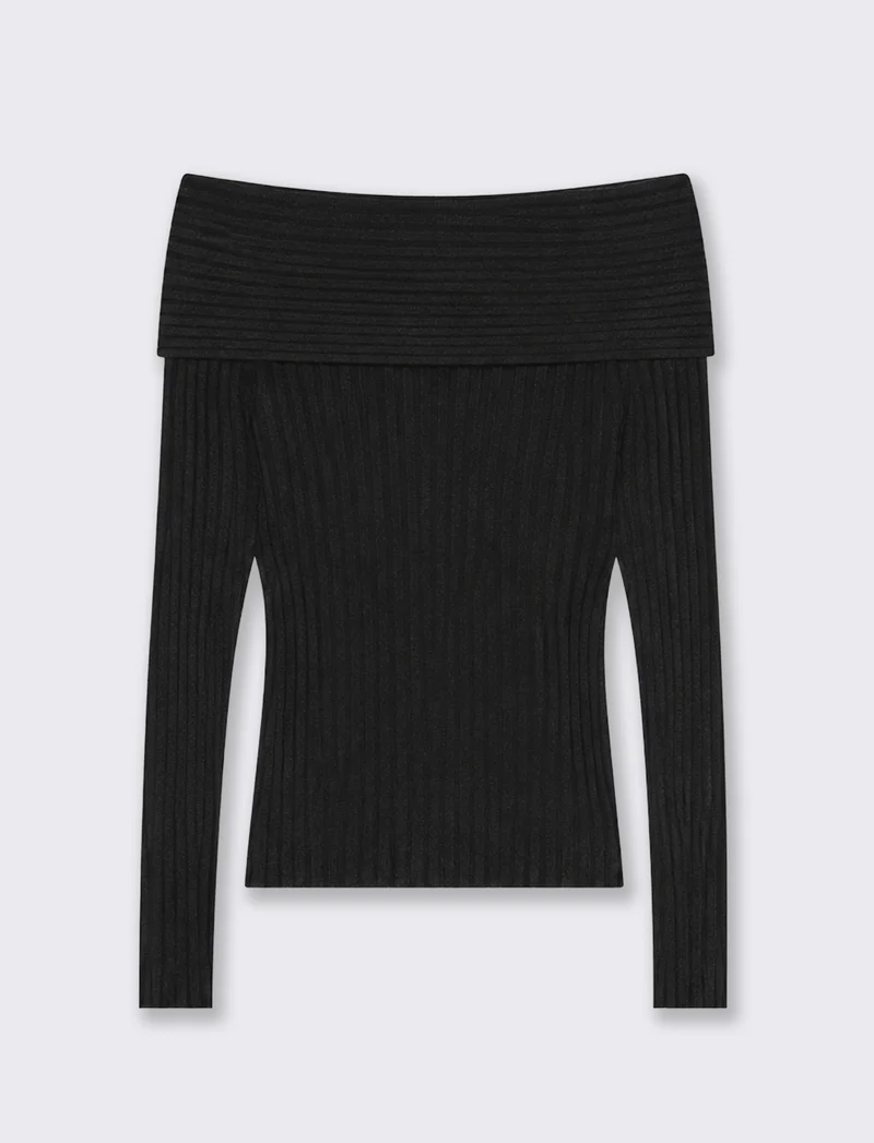 Maglia manica lunga scollo a barca - Nero