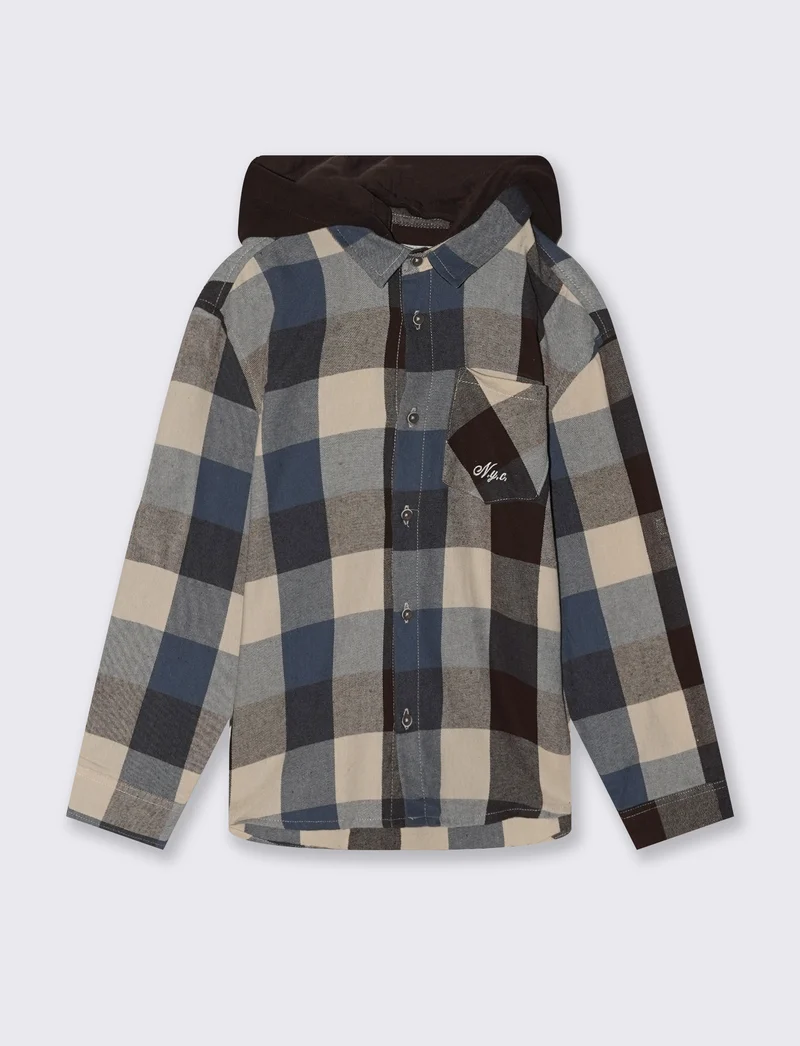Camicia in flanella con cappuccio removibile - Fantasia