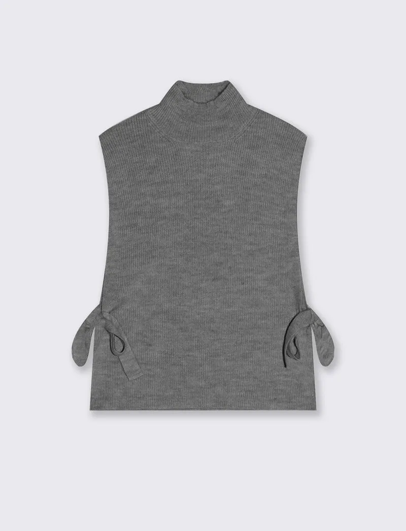 Maglia smanicata a collo alto con fiocco - Grigio mel.