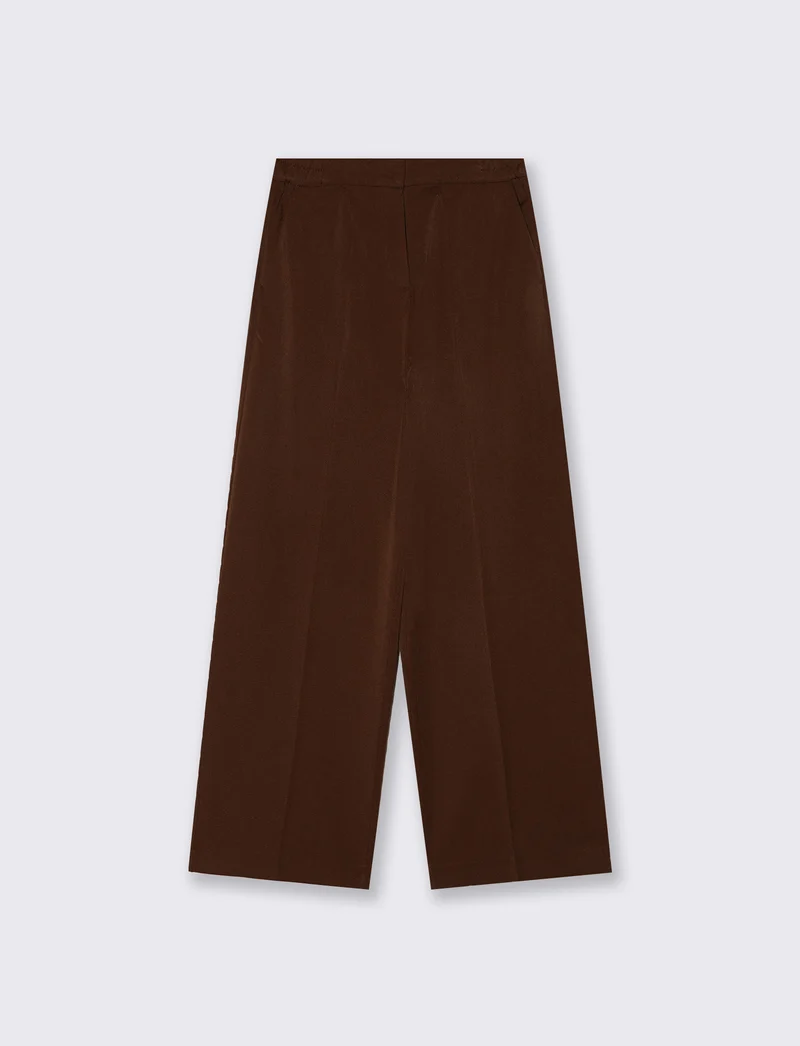 Pantalone wide leg a vita alta con tasche - Marrone cioccolato