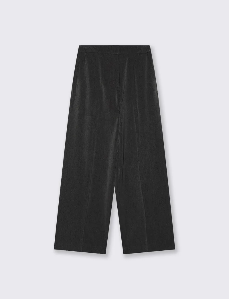 Pantalone wide leg a vita alta con tasche - Grigio mel.