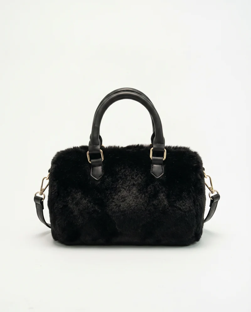 Bauletto in pelliccia sintetica lucida - Nero