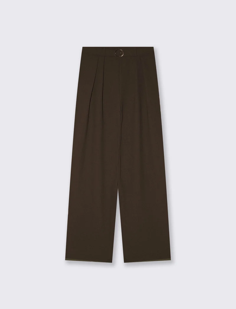 Pantalone wide leg con cintura e pieghe - Moro