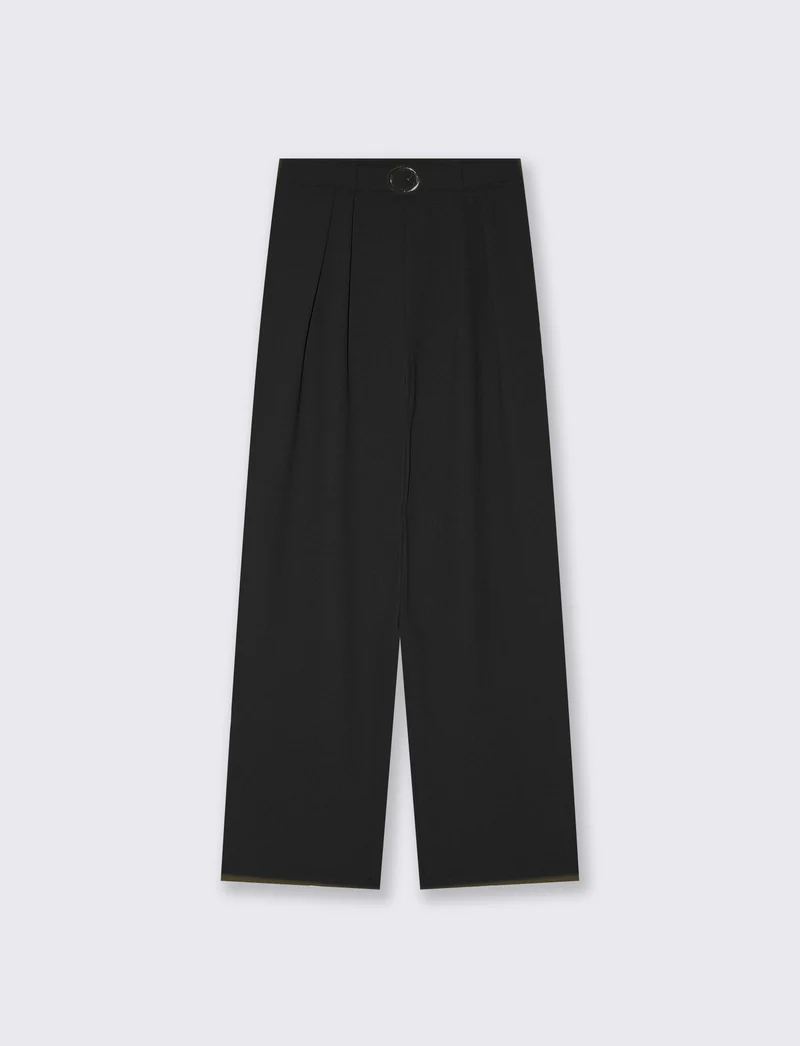 Pantalone wide leg con cintura e pieghe - Nero