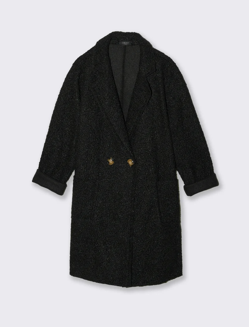 CAPPOTTO IN TESSUTO ARRICCIATO - Nero