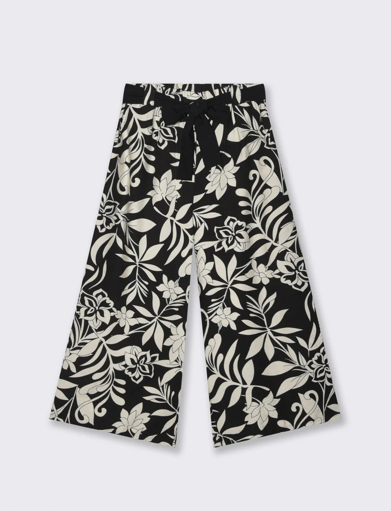 Pantalone stampato con cintura in tessuto - Fiorato