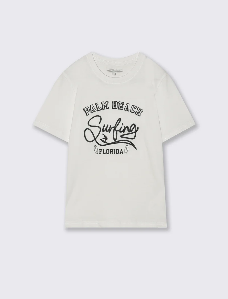 T-shirt surf con ricamo college - Bianco