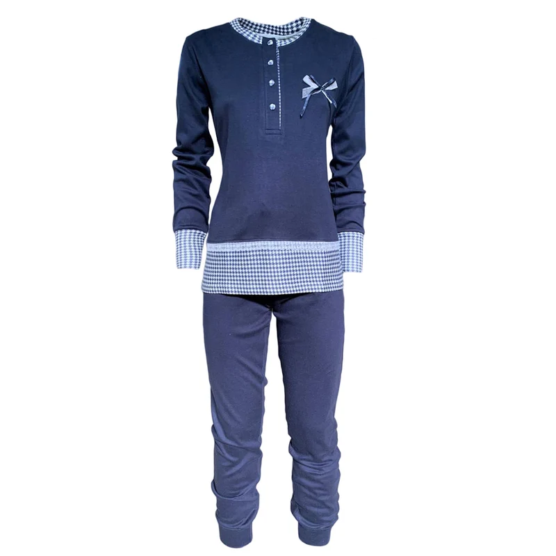 Pigiama serafino invernale lungo donna Interlock caldo cotone Pop Corn 3799