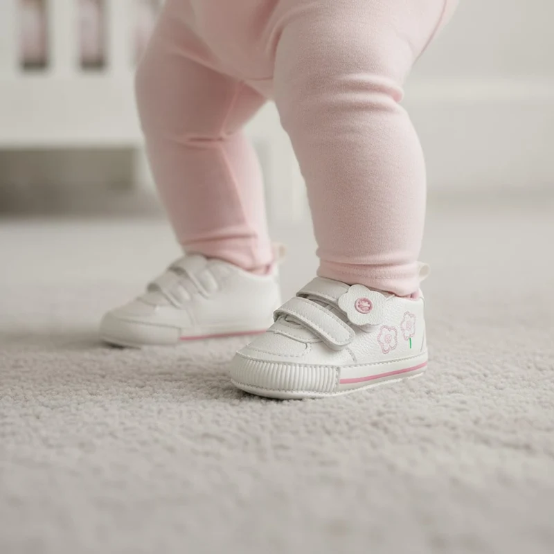 Scarpa bianca con fiori per bambina - Bianco