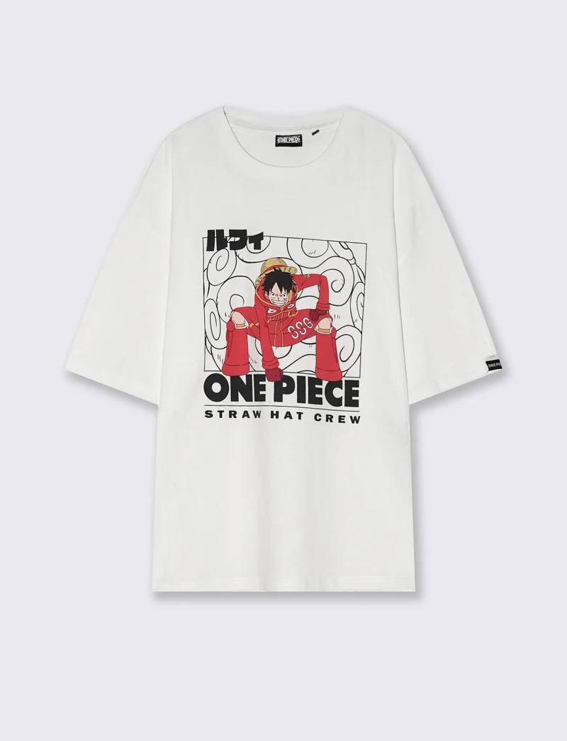 T-shirt One Piece uomo in cotone boxy fit - Bianco