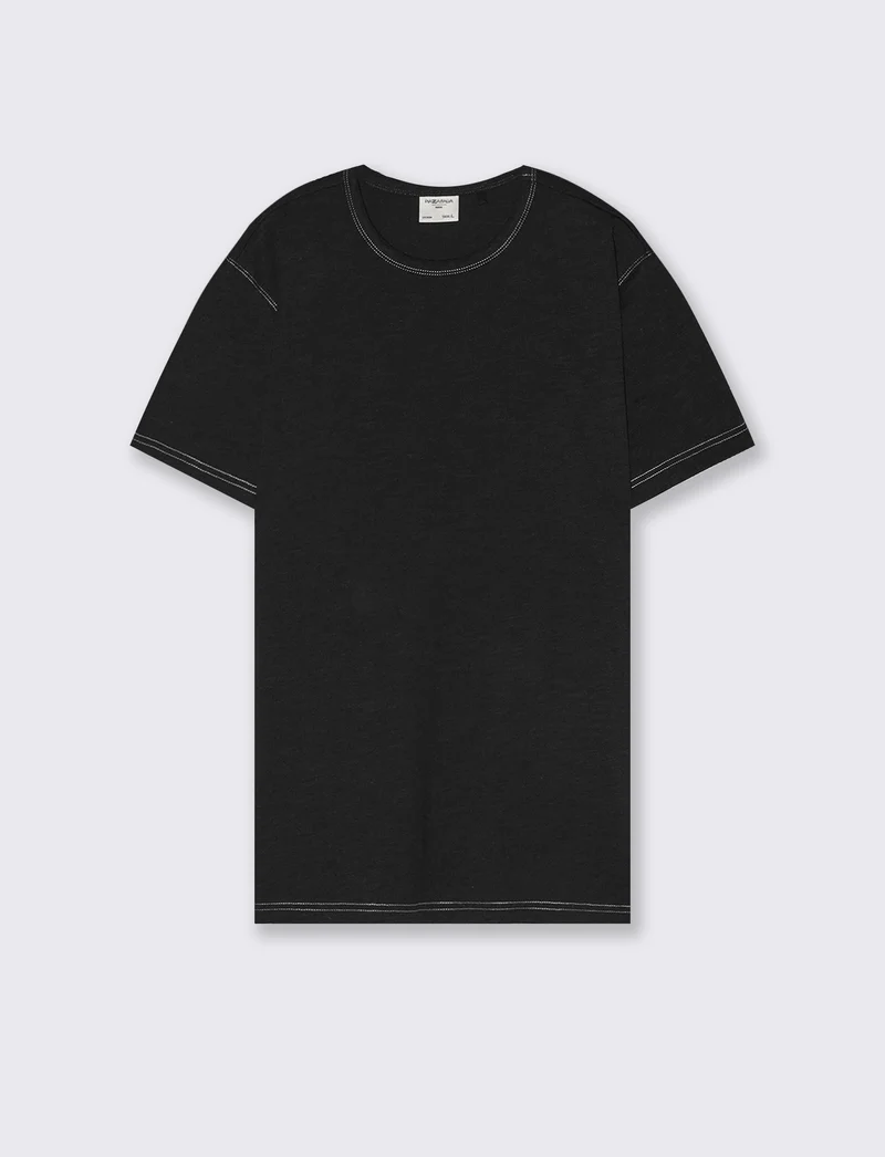 T-shirt slub con impunture a contrasto - Nero