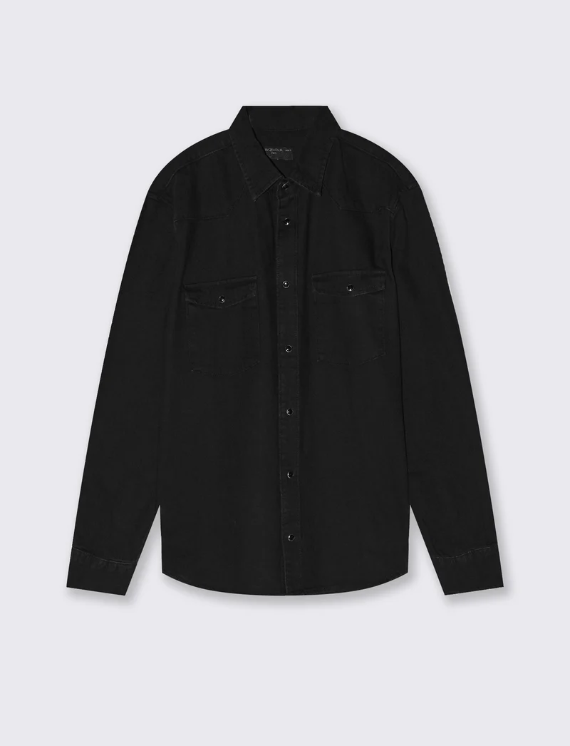Camicia in denim slim con effetto slavato - Nero
