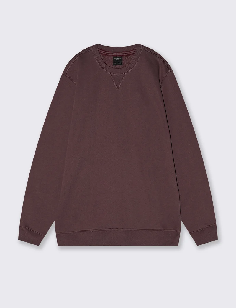 Felpa basic girocollo in misto cotone - Bordeaux