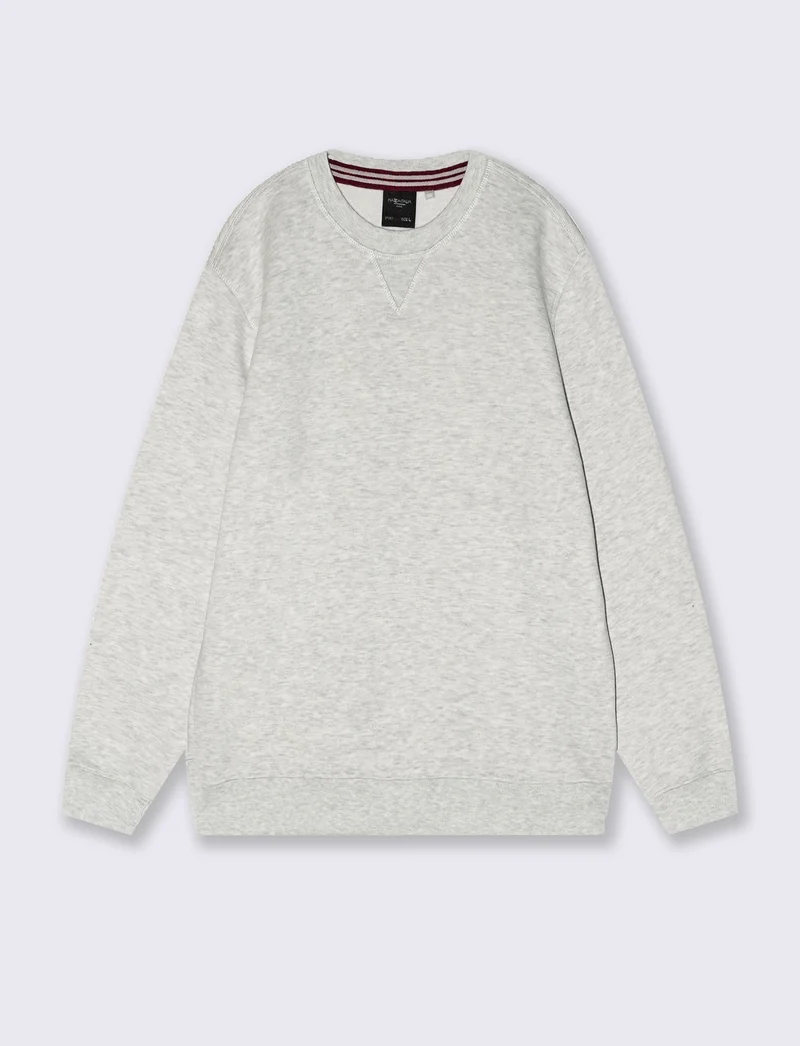 Felpa basic girocollo in misto cotone - Grigio mel.