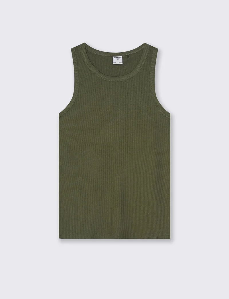 Canotta Slim Fit in Tessuto Waffle - Verde oliva