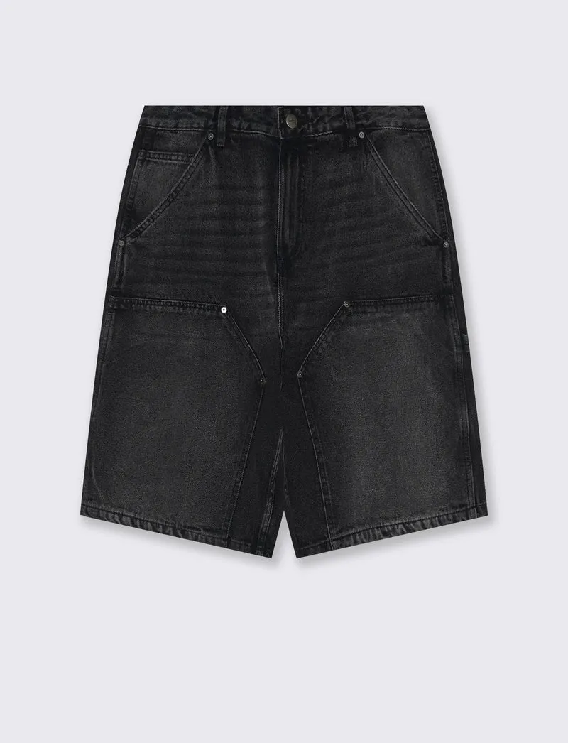 Bermuda Jeans Carpenter Skater Fit Denim - Nero