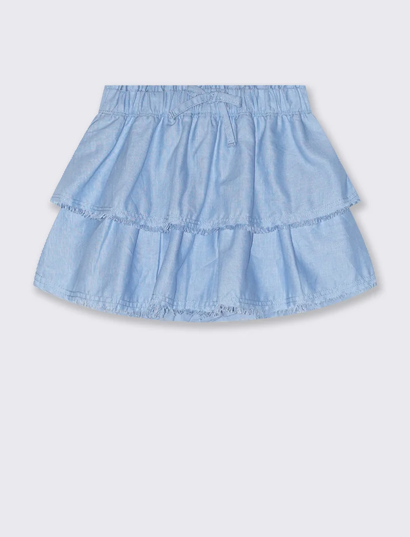 Gonna in misto lino con pantaloncino interno - Azzurro