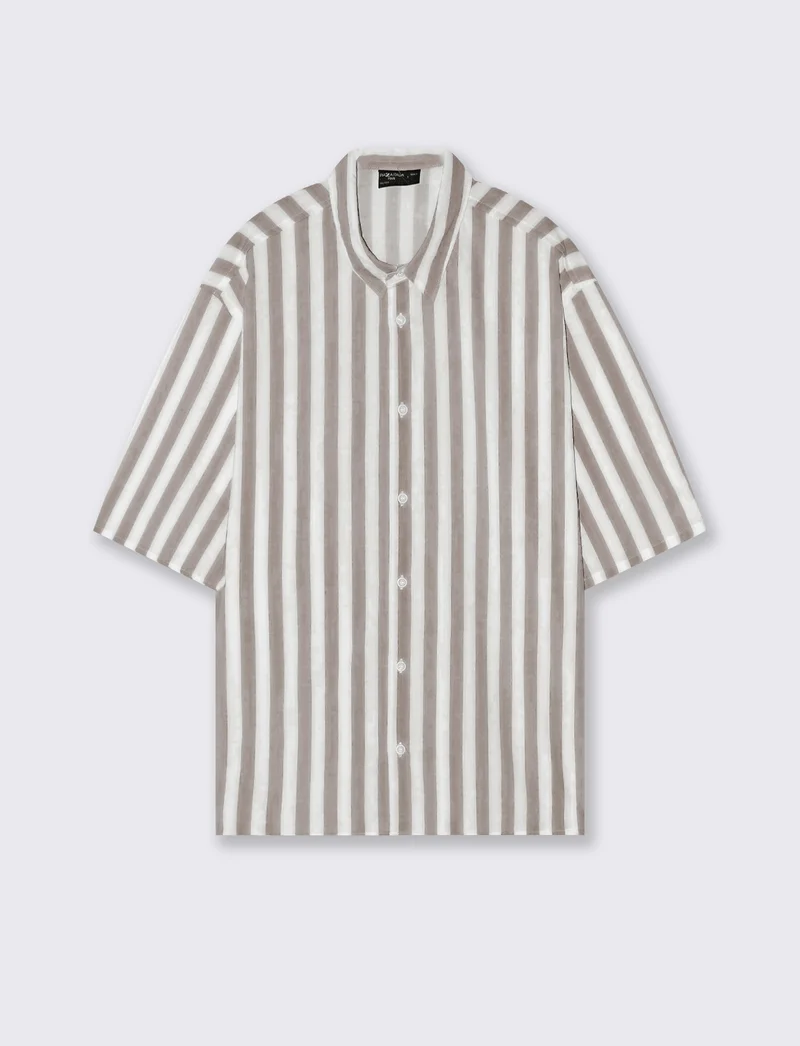 Camicia boxy fit a righe in viscosa - Grigio fango