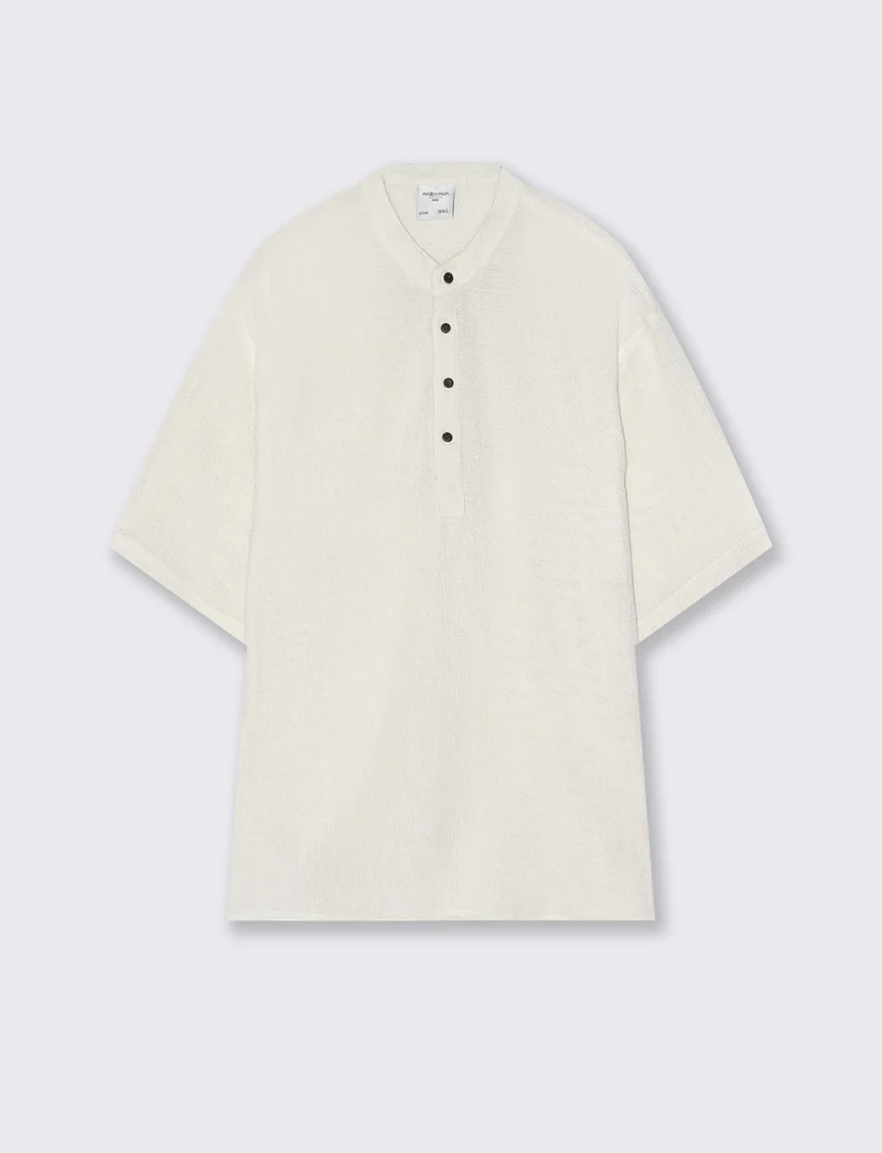 T-SHIRT SERAFINO IN TESSUTO DOBBY - Bianco latte