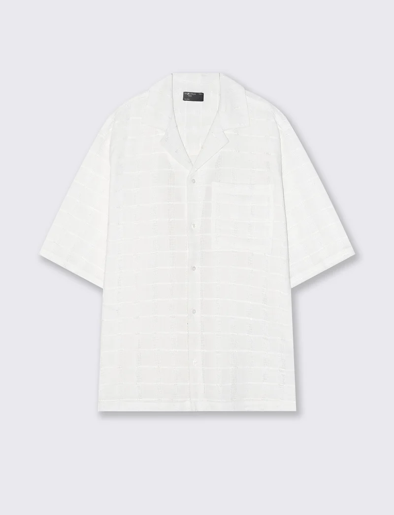 Camicia Boxy Fit a Quadri Intarsiata - Bianco sporco