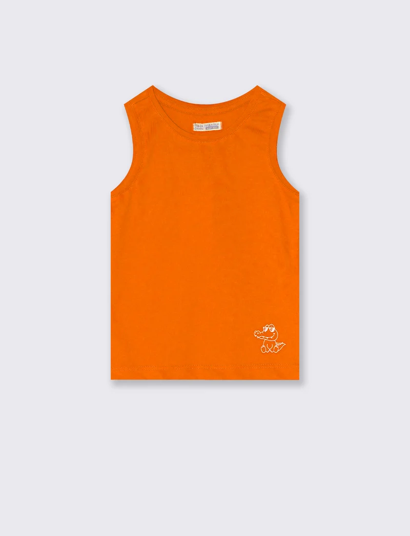 Canotta tinta unita con stampa e costina - Arancio