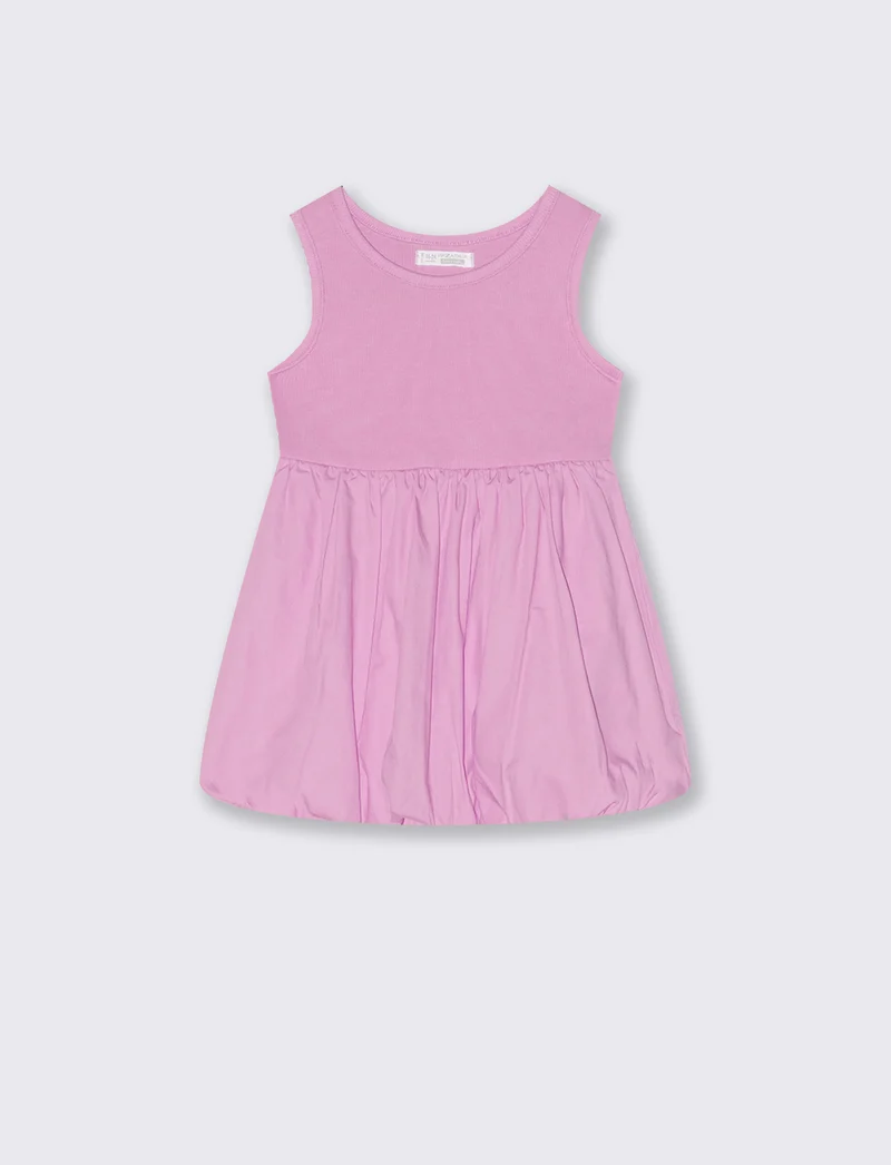 Abito a palloncino in tessuti combinati - Rosa