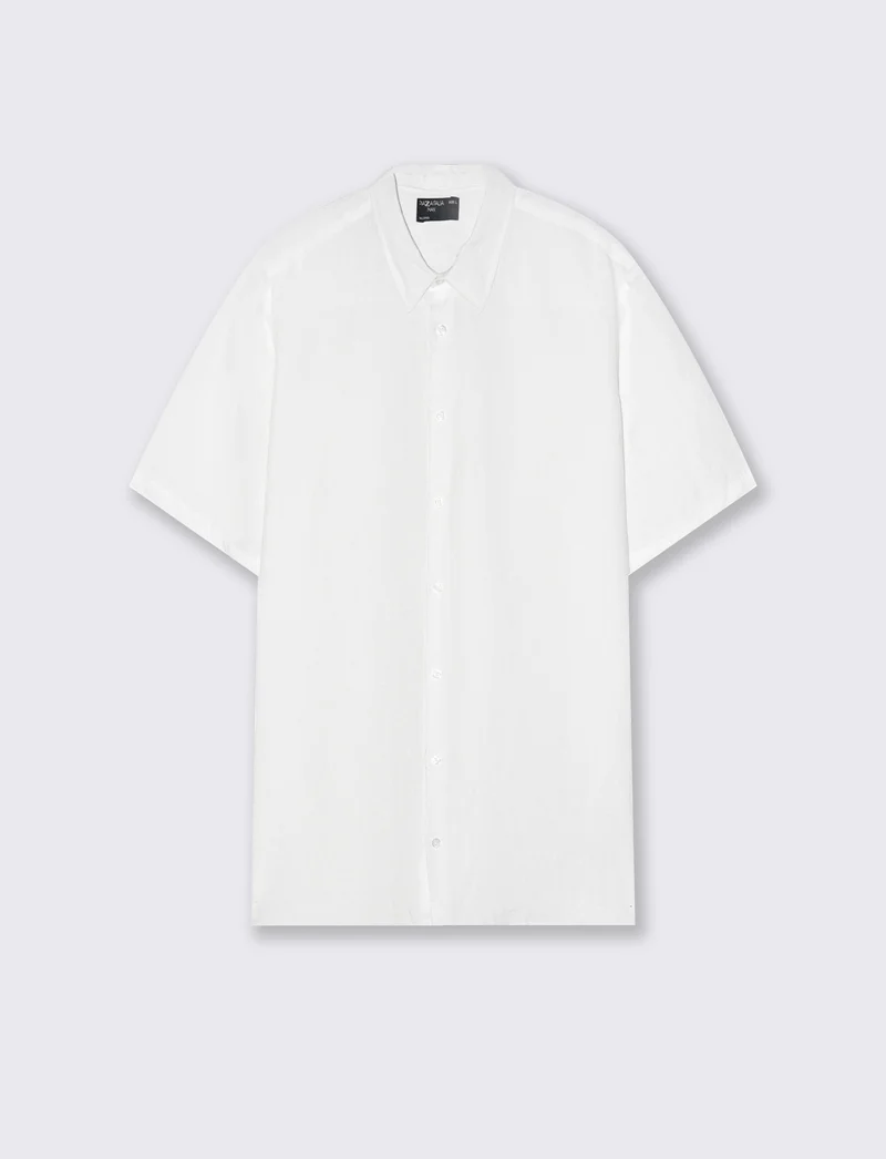 Camicia Lino Manica Corta Regular Fit - Bianco