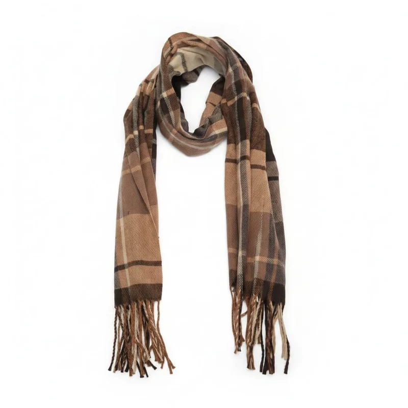 Sciarpa uomo con frange a quadroni - Beige