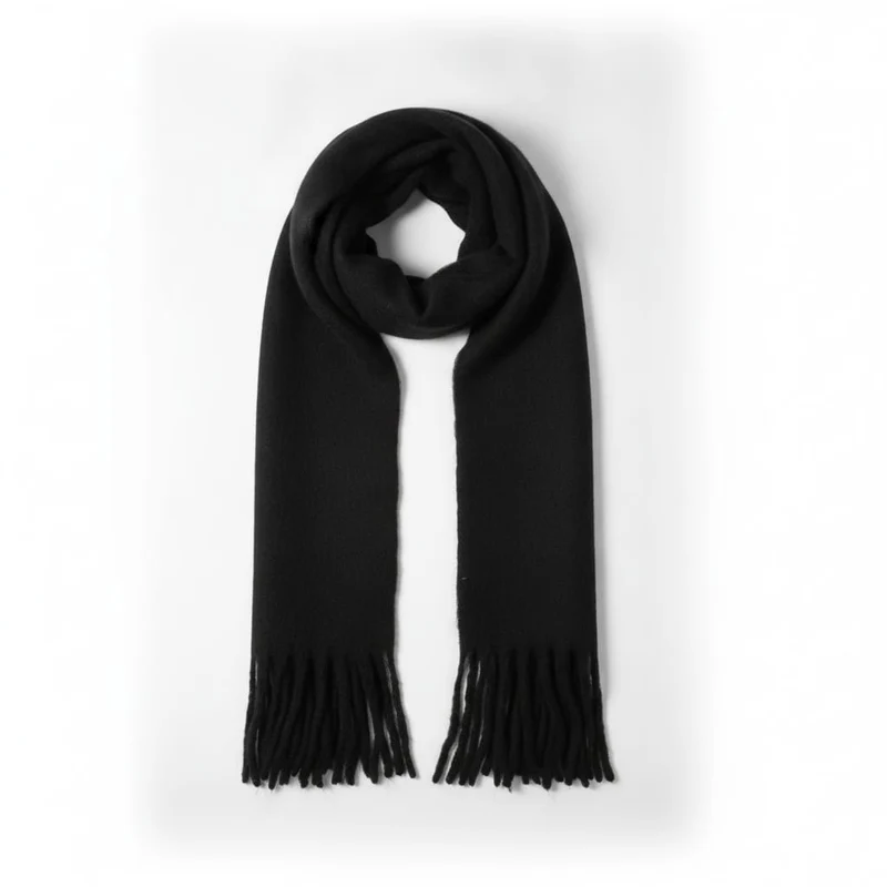 Sciarpa basic con frange - Nero