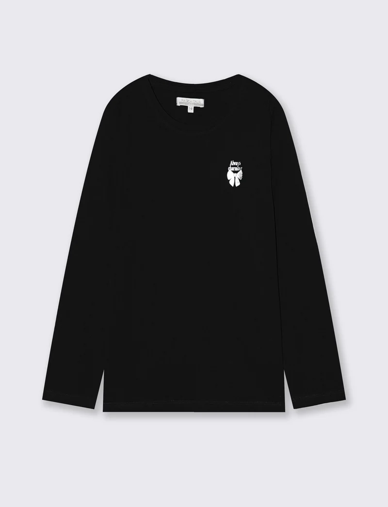 T-shirt maniche lunghe bambina in cotone - Nero