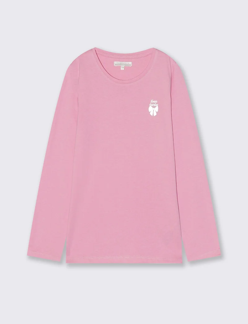 T-shirt maniche lunghe bambina in cotone - Rosa
