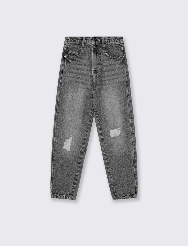 Jeans mom fit 5 tasche in denim cotone - Grigio