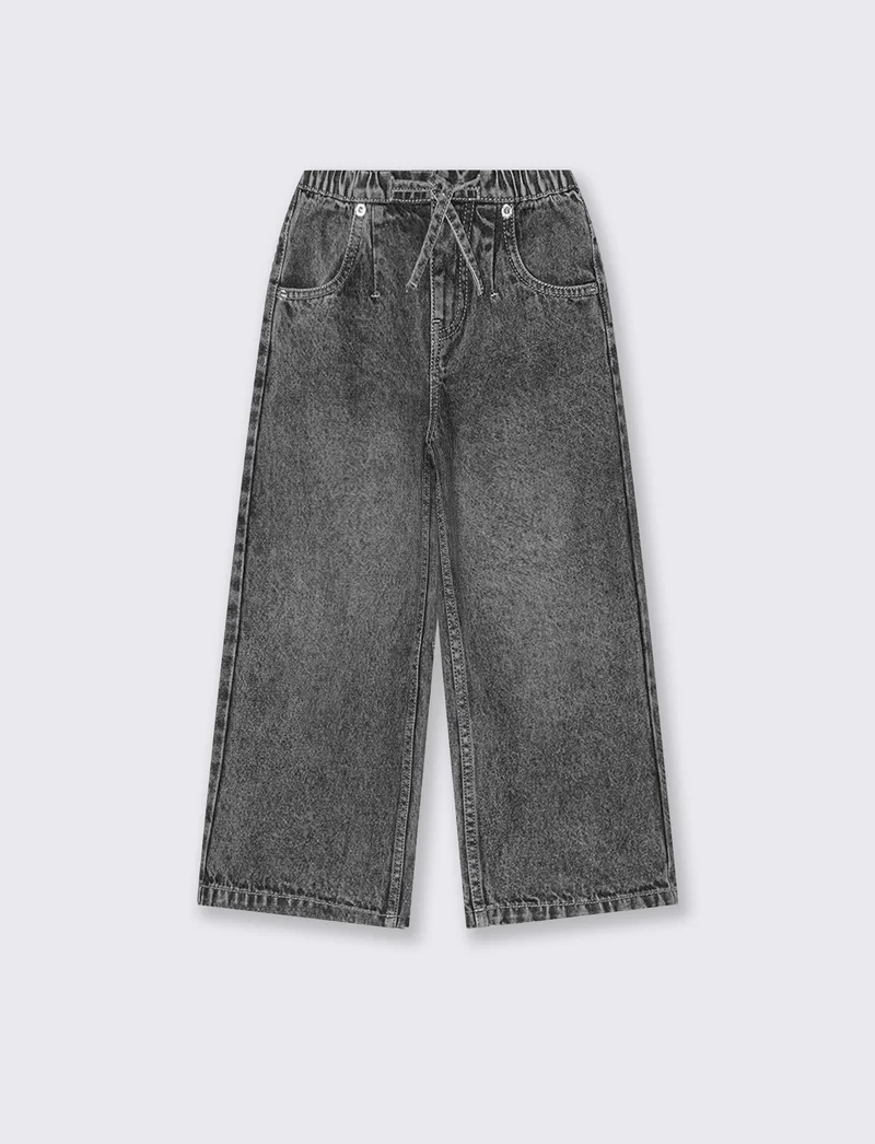 Pantaloni jogger denim wide leg con tasche - Nero
