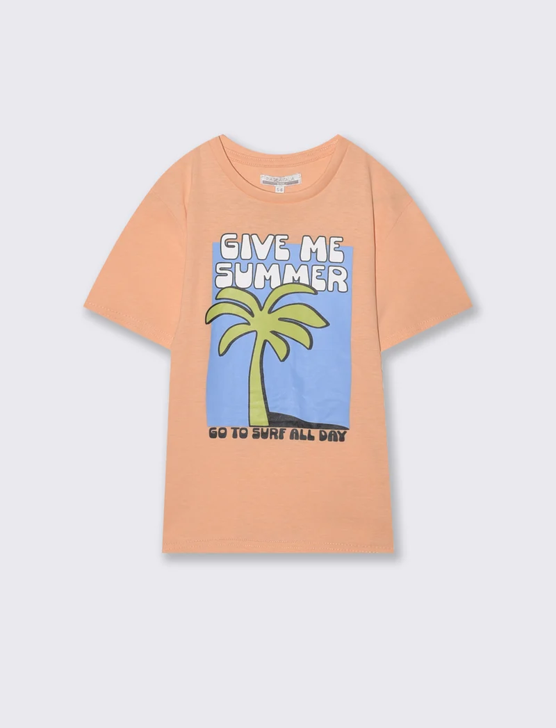 T-shirt estiva in cotone con stampa - Pesca