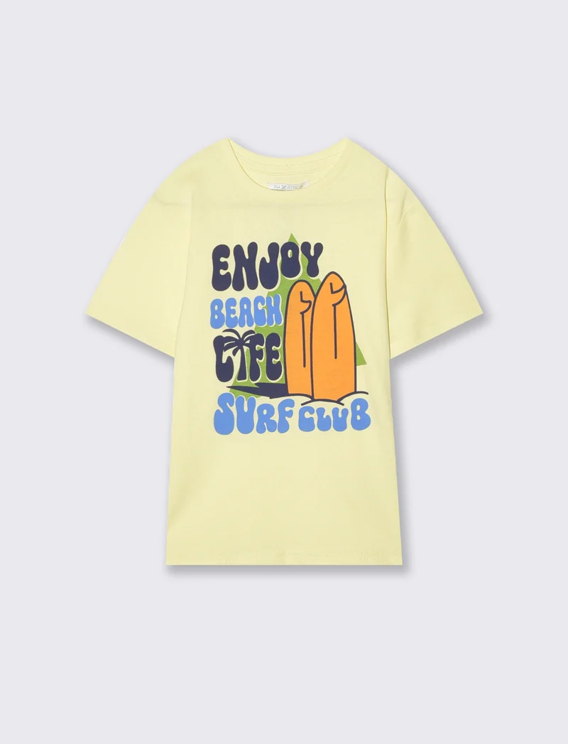 T-shirt estiva in cotone con stampa - Giallo