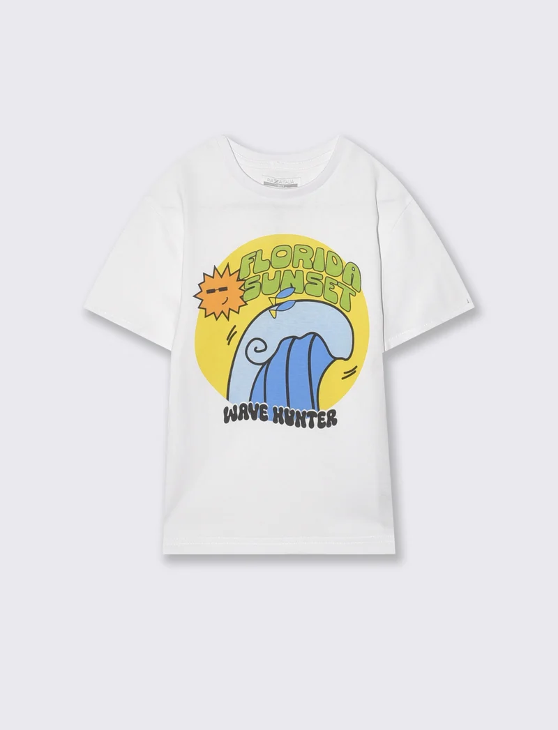 T-shirt estiva in cotone con stampa - Bianco