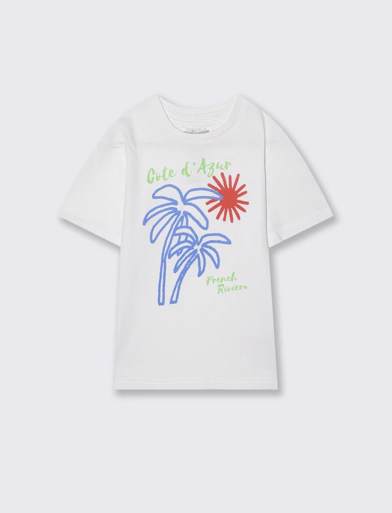 T-shirt estiva in cotone con stampa - Bianco